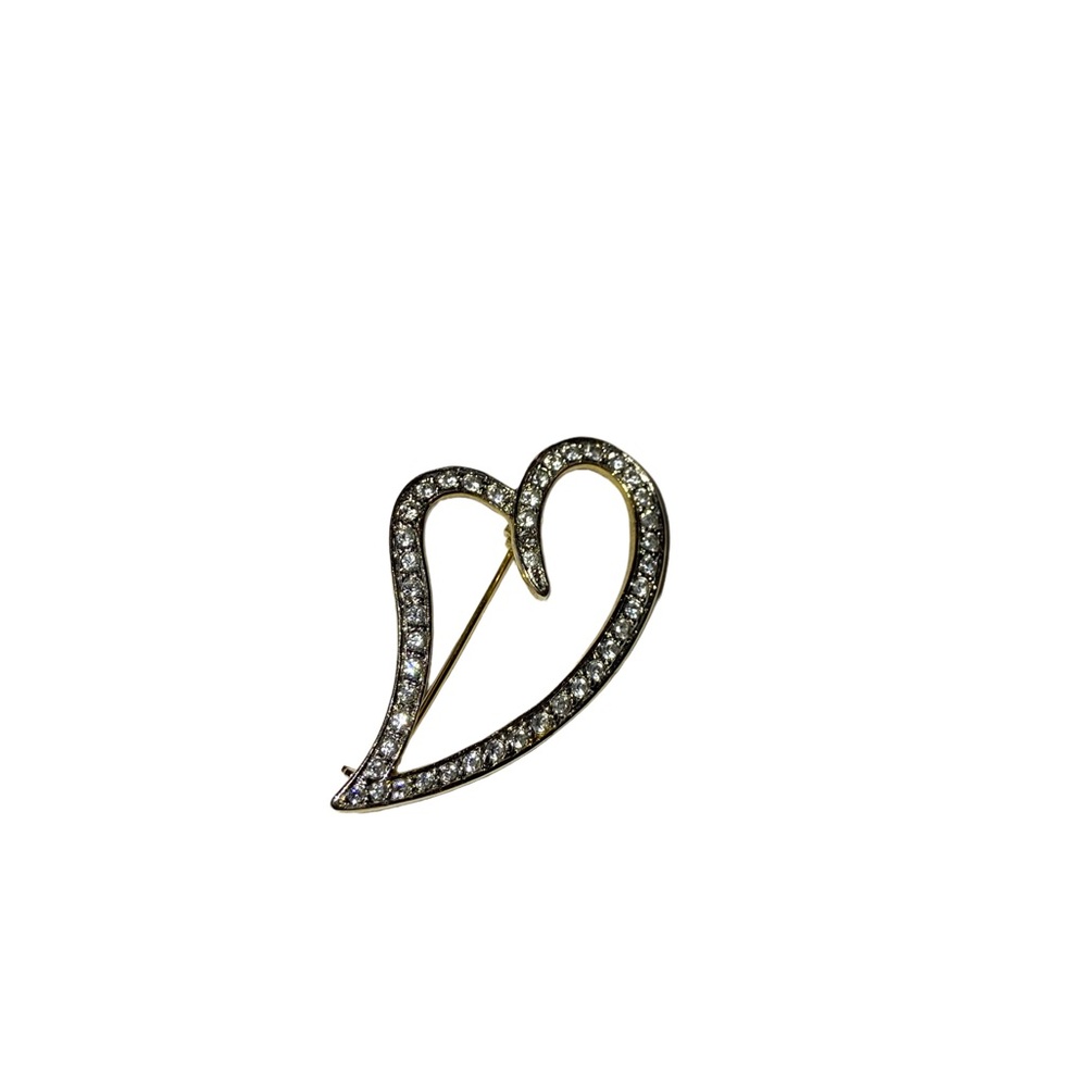Vintage Gold Tone Rhinestone Open Heart Brooch